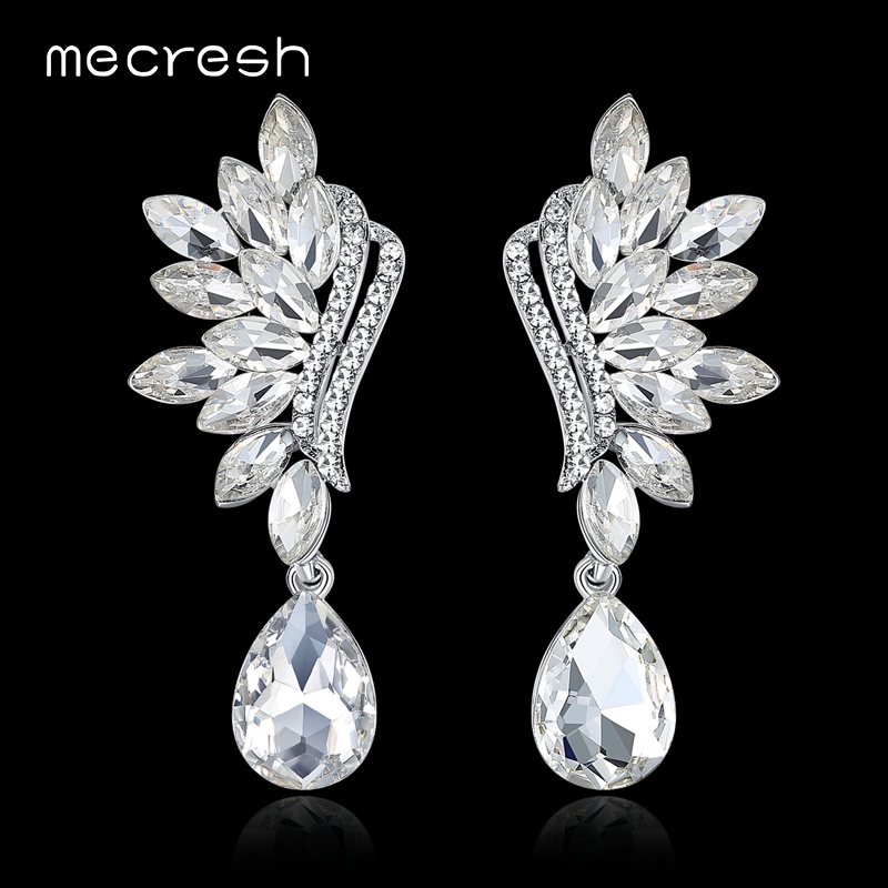

Mecresh Black Teardrop Crystal Big Dangle Earrings 2020 Statement Flower Shape Bride Earrings for Wedding Party MEH1043