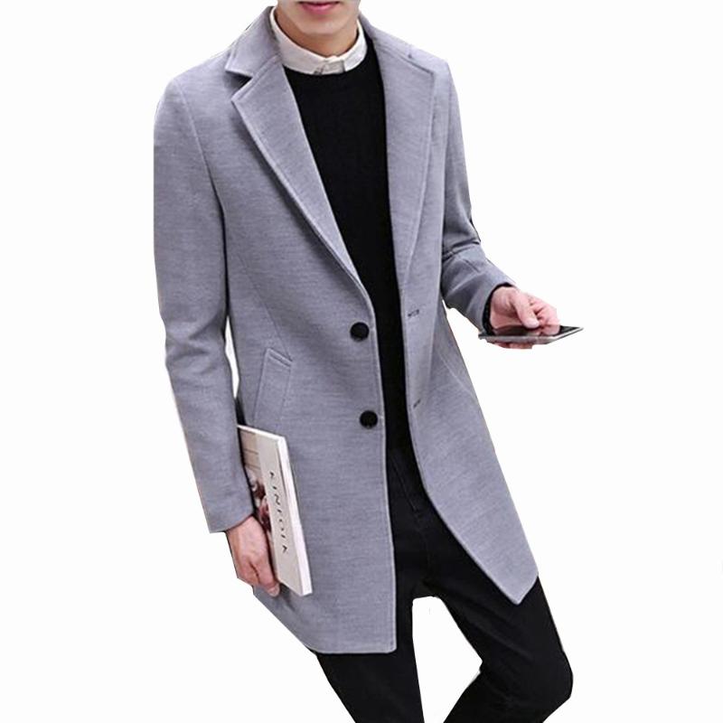 

2020 New Long Trench Coat Men Windbreak Winter Fashion Mens Overcoat 100% Wool Quality Thick Warm Trench Coat Male Jackets, Black