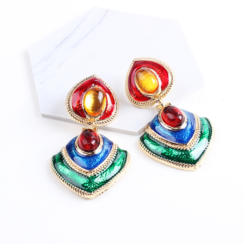 

AMORCOME Ethnic Multicolor Big Enamel Drop Earrings Boho Statement Water Drop Dangle Earrings For Women Vintage Jewelry