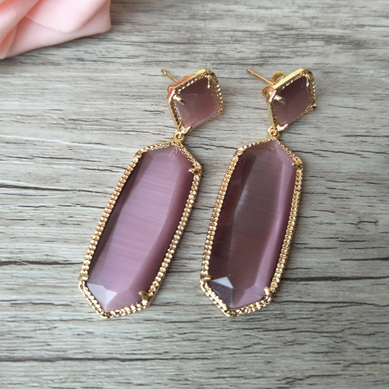 

1 Pairs hexagon shaped opal Earrings CZ Crystal zircon Micro pave Dangle Earring ,Cat Eyes' Gem stone Jewelry For Women ER202