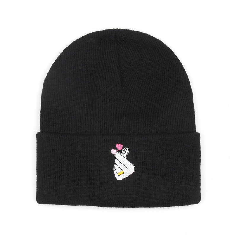 

Trendy Finger Pattern Hip Hop Women Winter Cap Daily Cuffed Knit Hat Skullies Beanie Pink Black In Stock