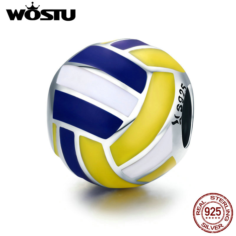

WOSTU 100% 925 Sterling Silver Volleyball Love Sport Ball Charm Beads fit Original Charm Bracelet DIY Jewelry Making CQC448