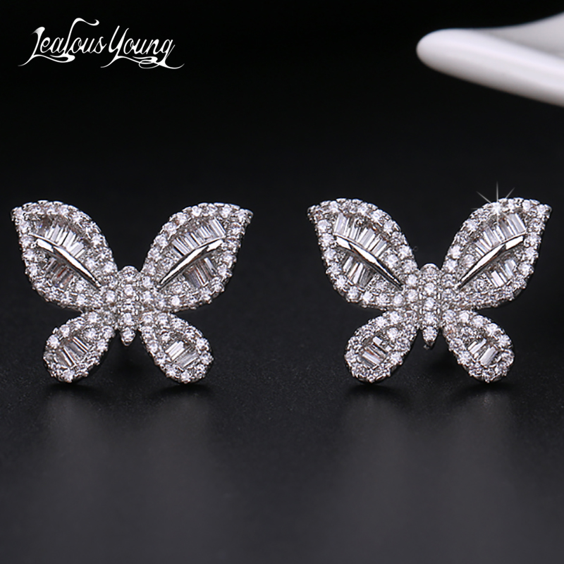 

fashion butterfly shape korean earrings luxury zircon silver color women party wedding earrings studs romantic jewelry gift