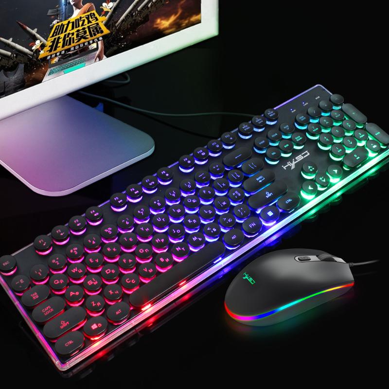 

Keyboard and Mouse Punk Mechanical Feel Floating Cap Esports Retro Round Light Keycap USB Desktop Gaming Keyboard for PC players