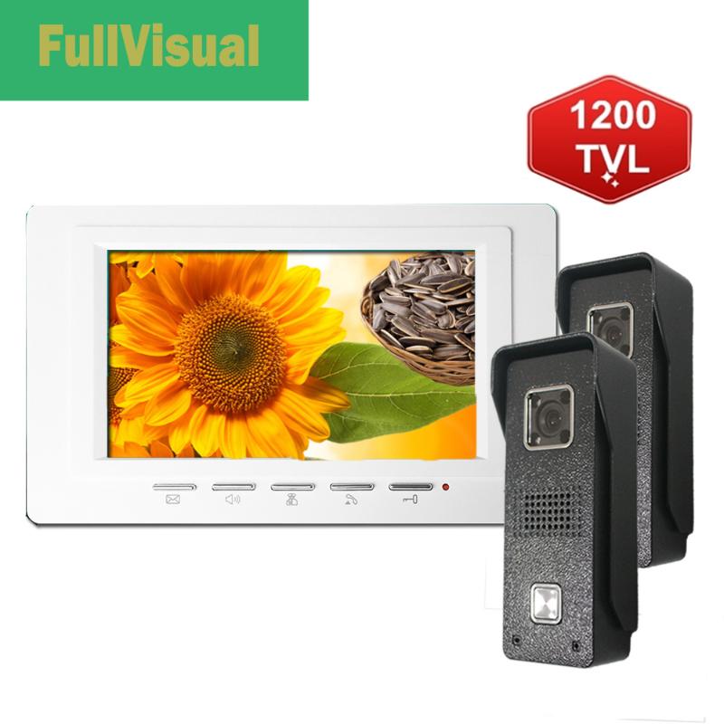 

Fullvisual 7" TFT Wired Video Door Phone Door Intercom 2 IR Cameras Doorbell Panel 1200TVL Ringtone Optical One Key Unlock 1V2