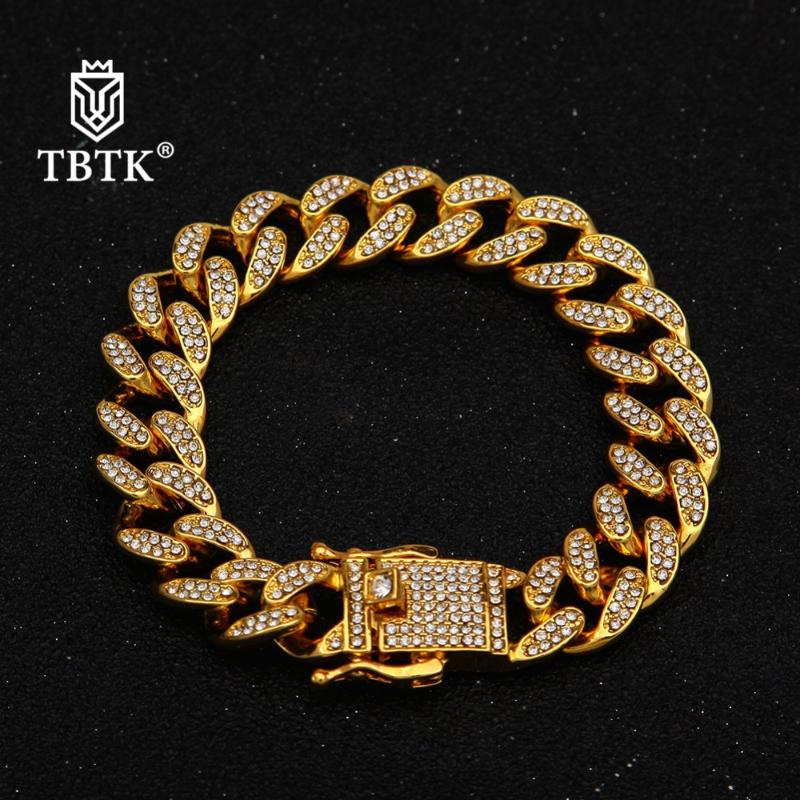 

TBTK Cuban Link Luxury Bracelet With Box Clasp Paved Full Iced Out Bling Rhinestone Geometric Punk Hiphop Man Jewelry Fashion
