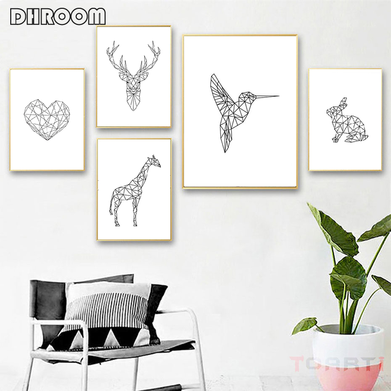 

Nursery Wall Art Geometric Animal Print Heart Hummingbird Posters Print Scandinavian Canvas Painting Wall Pictures Modern Decor