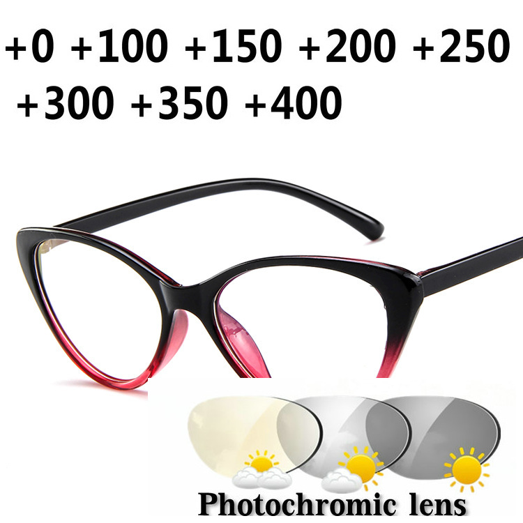 

New Transition Sunglasses Photochromic Reading Glasses Retro Fashion Cat Ultra Light Female Hyperopia UV400 Reading Glasses NX