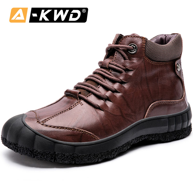 

Genuine Leather Snow Boots Werkschoenen Heren Black Winter Sneakers For Men Safety Shoes Autumn Men Boots High Top Tooling Shoes
