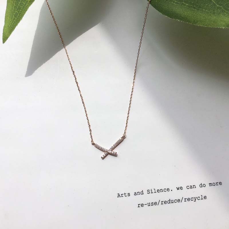 

MuHan Korean Simple Crystal X Type Choker Necklace for Women Girls Chain Necklace Pendant Neck Zircon Necklaces Jewelry Gifts