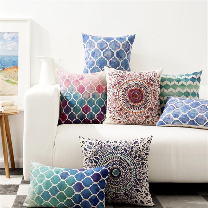 

Geometric Cushion Cover Linen Colorful Throw Pillow Case Retro Vintage Decorative Pillows Covers Sofa Car Seat Cases