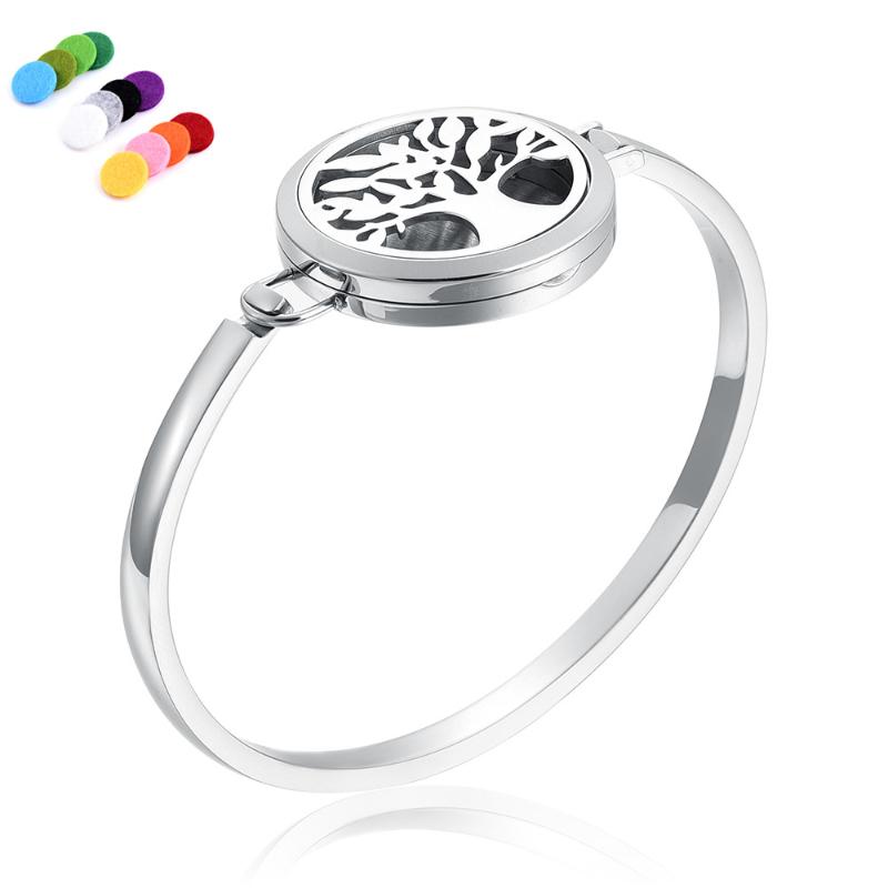 

Tree of life Essential Oil Diffuser Aroma Bracelet 316L Stainless Steel Perfume locket Magnetic Bracelets with 12pcs Pads Gift