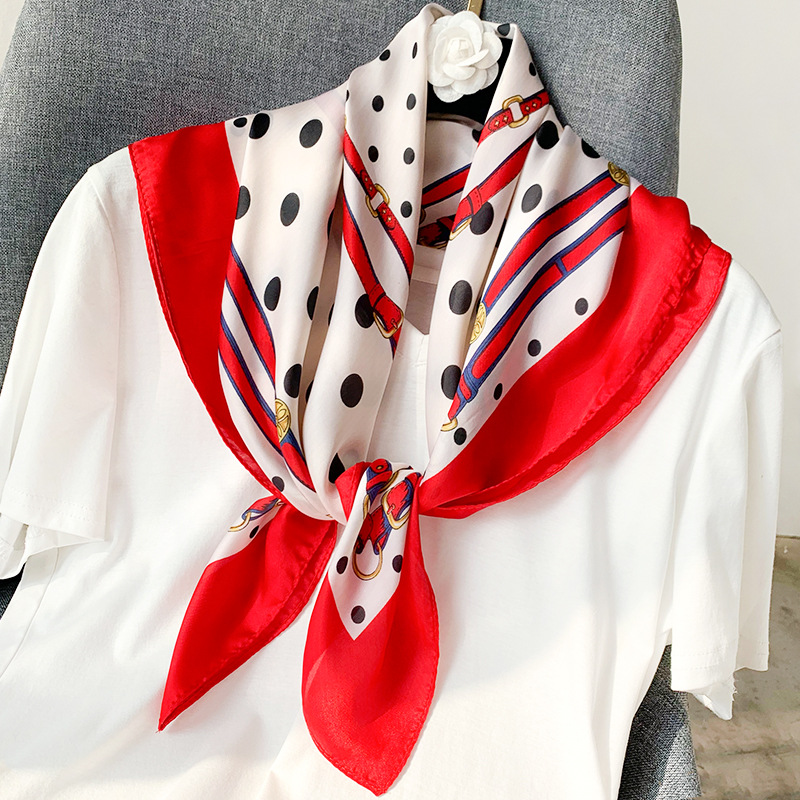 

Dot printing silk scarves Muslim headscarf summer women's 70cm Square lady Sunscreen beach Fashion soft shawl neckerchief