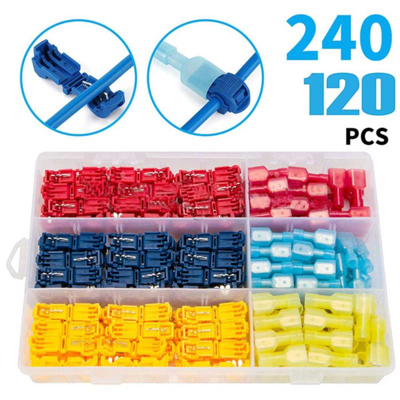 

120Pcs/240Pcs T-Tap Wire Connectors Self-Strip Quick Electrical Cable Connector Snap Splice Lock Wire Terminals Crimp Hand Tool
