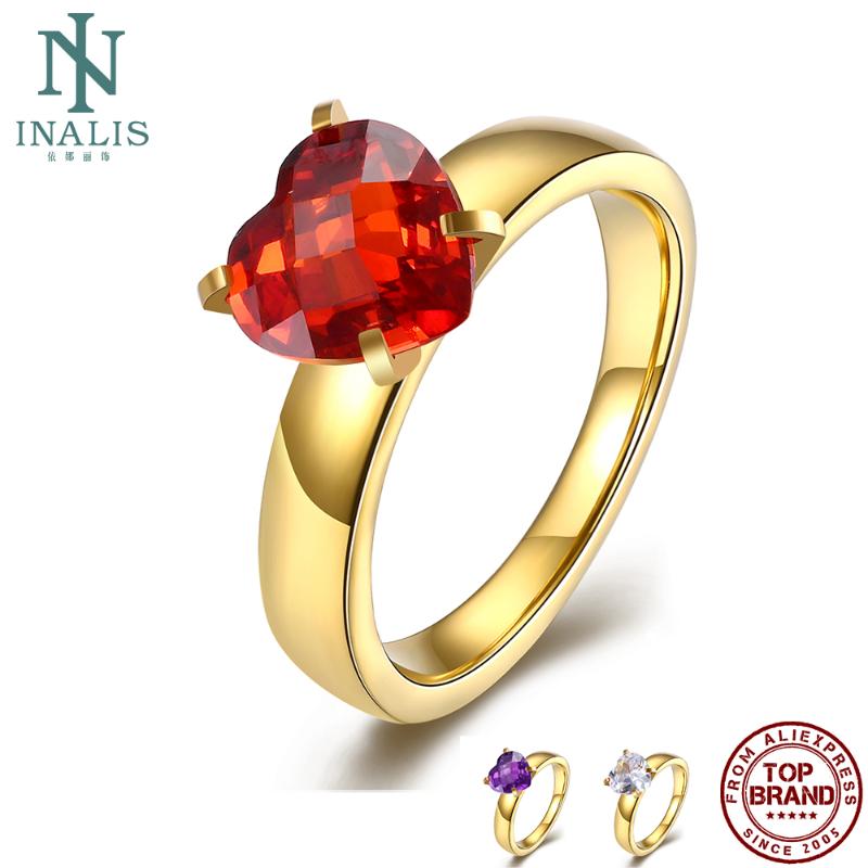 

INALIS Rings for Women Romantic Heart Shape Gold Stainless Steel Rings with Big 5A Cubic Zirconia Noble Simple Fashion Jewelry