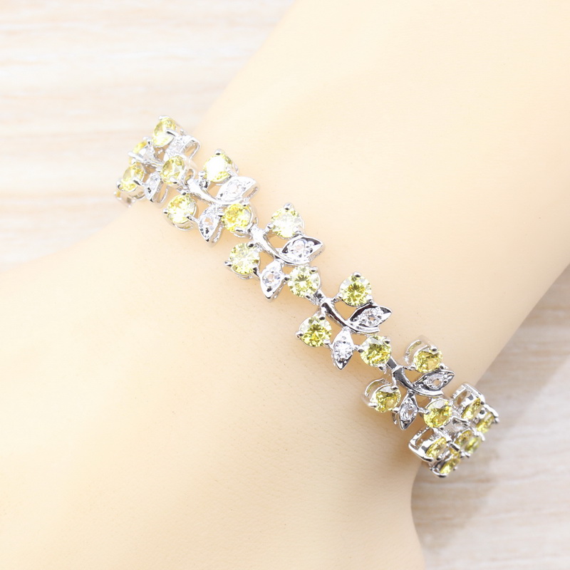 

Luxurious Costume Yellow Cubic Zirconia Silver Color Jewelry Link Chain Bracelet Length 18+3CM For Women