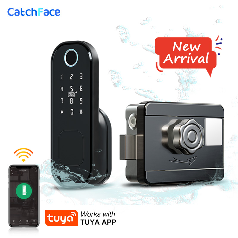 

Electronic Door Lock Waterproof Outdoor Gate Lock Tuya app Wifi Passcode Rfid Card Keyless Front Fingerprint
