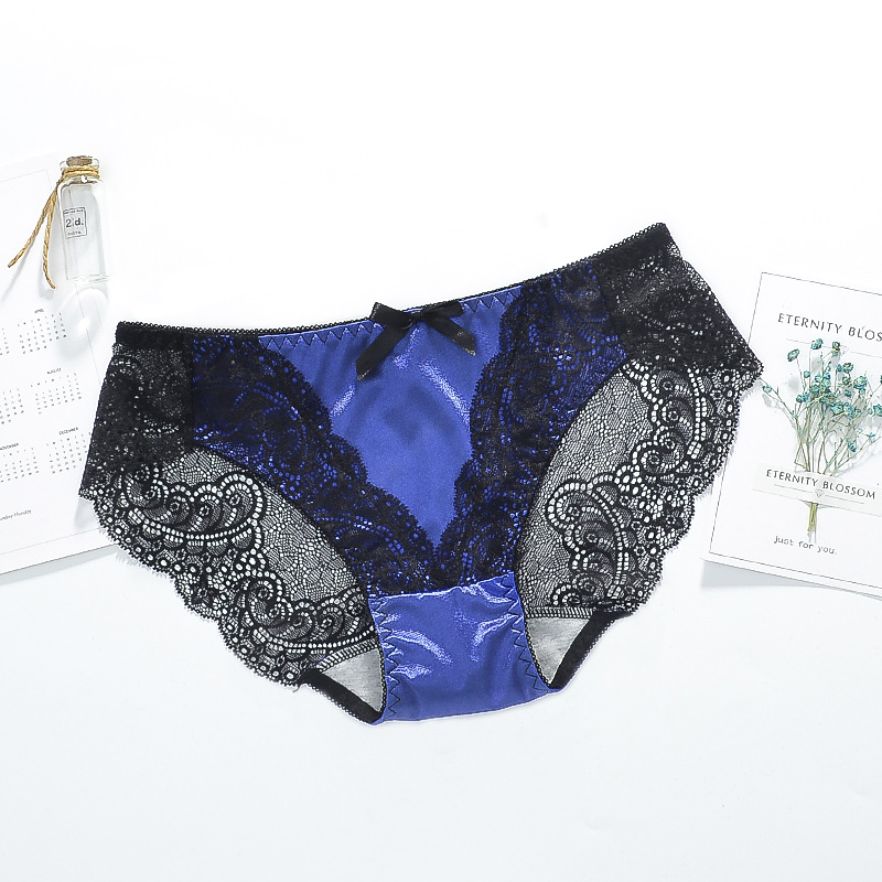 

Seductive lace lace sexy girl's underwear insensible cotton crotch women's sexy bow briefs hollowed out breathable underwear, Candy wathet