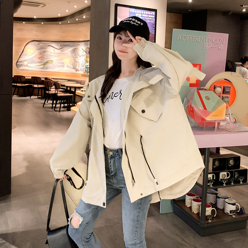 

2020 Spring Autumn Korean Casual Trench coat for Women Zipper Hooded Windbreaker Female Loose Plus size Trench coat Outerwear, Black