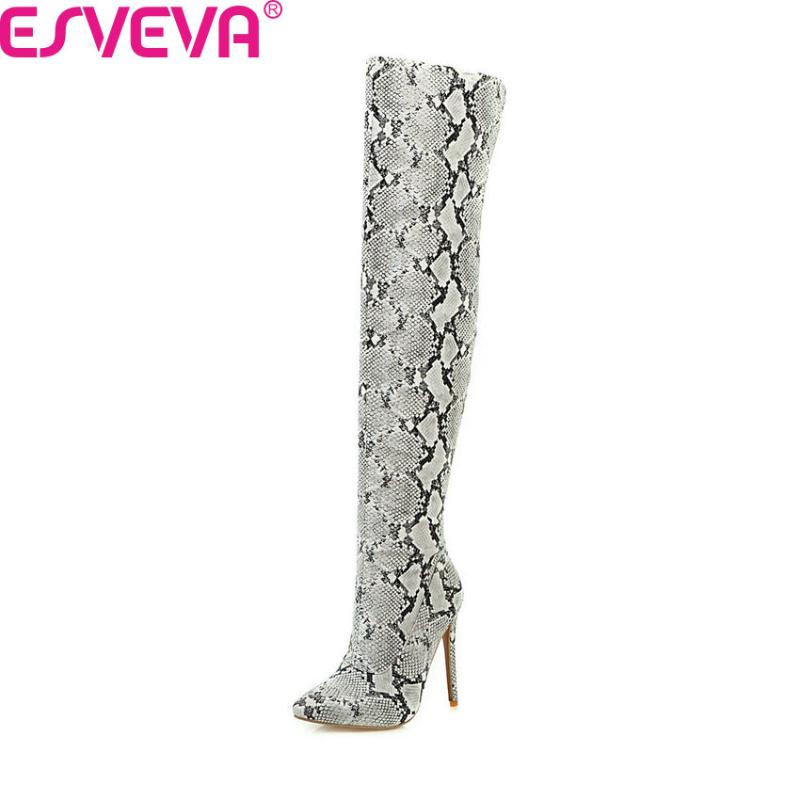 

ESVEVA 2020 Shoes Women Knee-high Boots Thin High Heel PU Leather Elegant Boots Solid Fashion Sexy Motorcycle Size 34-43, Brown