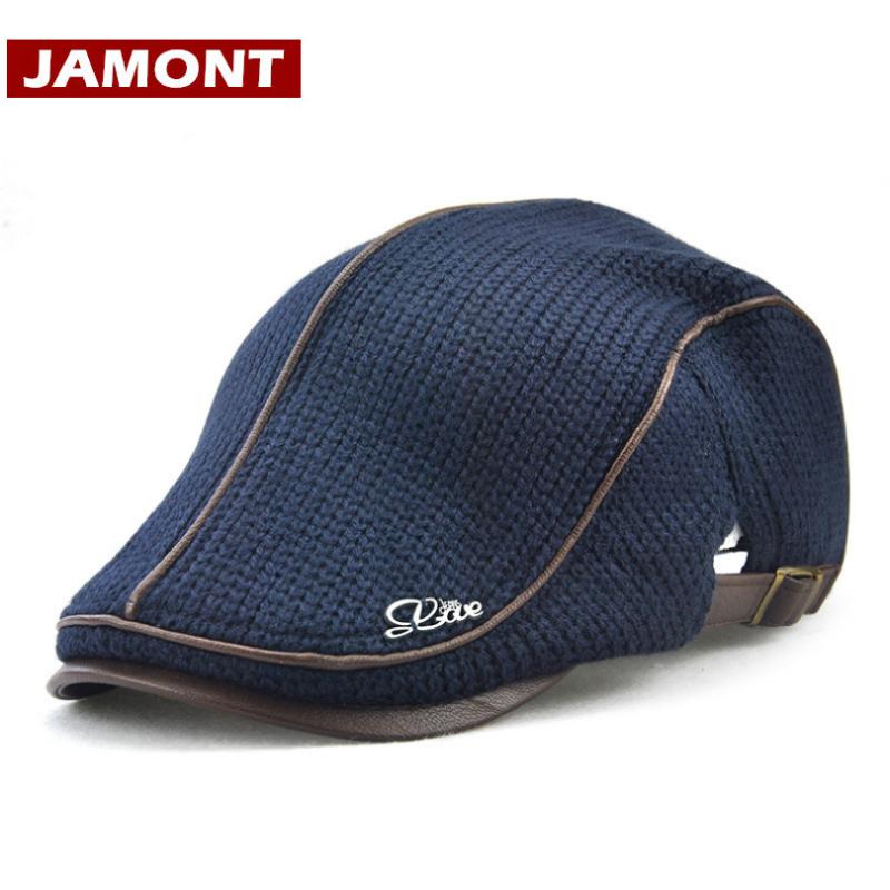 

[JAMONT] 2020 Autumn Winter Hat for Men Cap Beret Knitted Hats Warm Berets Male Visor Casquette Casual Flat Cap England Style