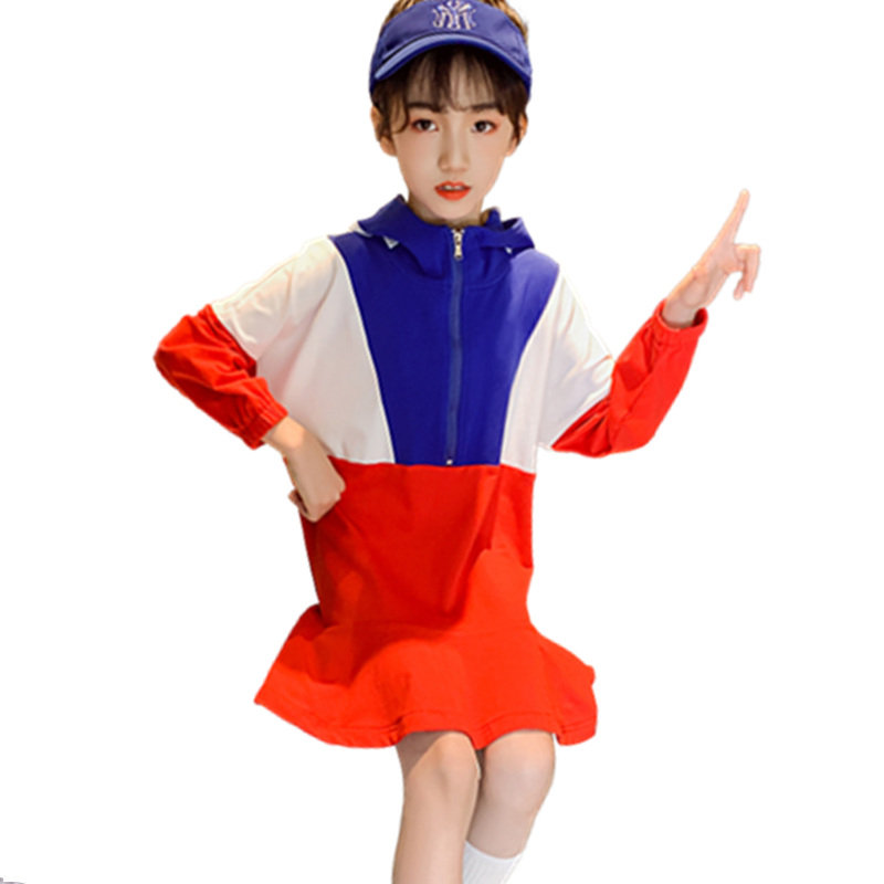 

2020 Autumn Teen Girls Clothes Children Zipper Hoodies Dress Patchwork Kids Dresses for Girls Clothes Kids Costume 10 12 13Years, Red