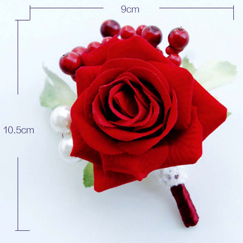 

5Pcs/Lot Handmade Article Red Rose Boutonniere Flowers Groomsman Red Rose Flowers Wedding Accessories Decoration Bouquet, Beige