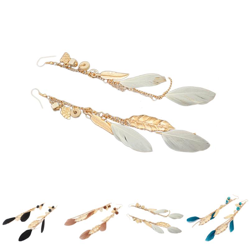 

1 Pair Summer Elegant Bohemian Vintage Feather Dangle Women Earrings Girl Leaves Drop Hanging Earrings Long Fashion New