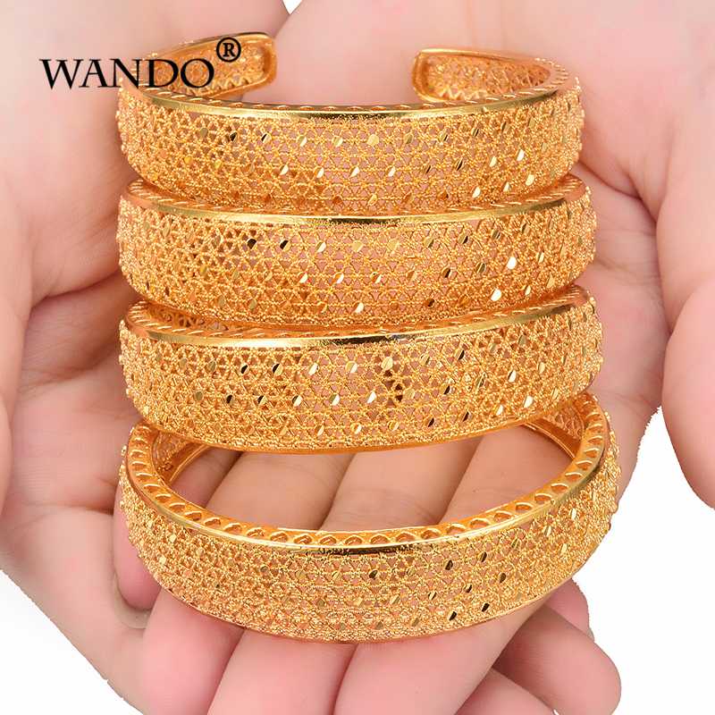 

WANDO 4pcs/lot Vintage bangle for women bohemian gold color strand classic Ethiopian Bracelet Wedding Accessories Statement b147