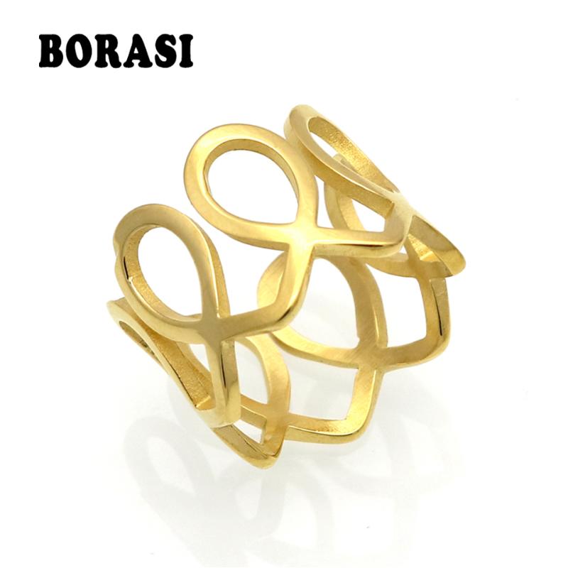 

BORASI New Arrival Women Rings Stainless Steel Unique Band Statement Cocktail Mid Finger Ring Gold Color Fashion Jewelry Anel