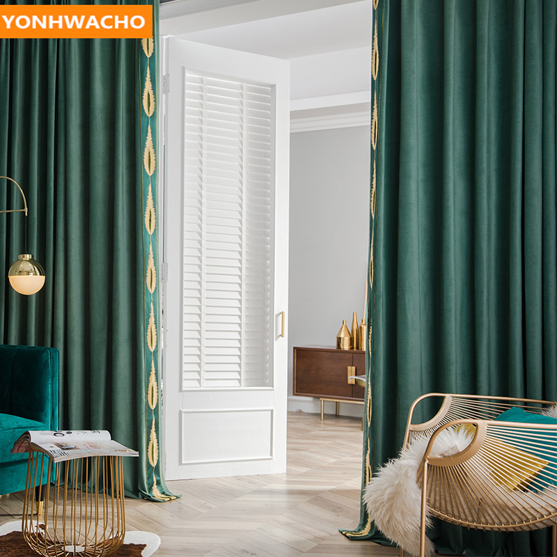 

Custom curtains luxury American modern solid Dutch cashmere bedroom thick green velvet cloth blackout curtain tulle drape B188, Tulle sheer
