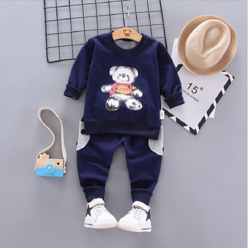 

Spring autumn suits 2020 new kids childrens clothing Set cotton Cartoon little bear 2pcs casual baby Girls boys sports suit, Dark blue