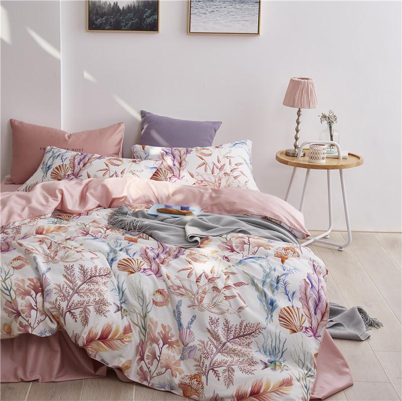 

Multic color Leaf Birds print Bedding Set Luxury Egyptian Cotton Soft Queen King size Bedding sets Bed Sheet Duvet Cover set, 24