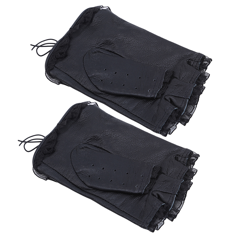 

Women Glove Fashion Thick Warm Mittens Black Lace Leather Half Finger Gloves Casual Dance Show Driving Gloves