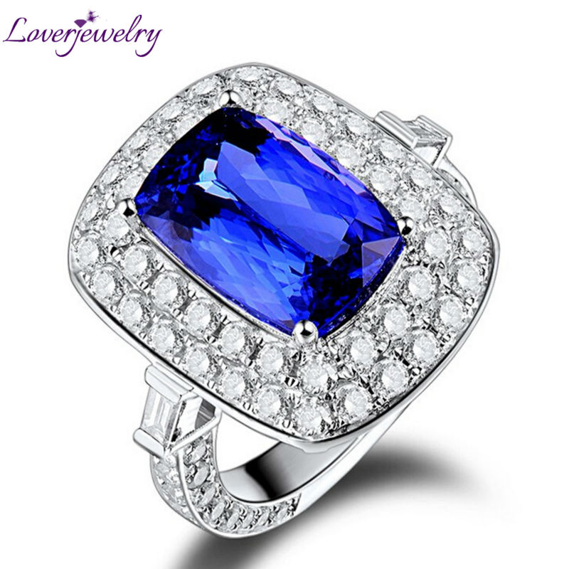 

2020 Tanzanite Rings For Women Wedding Party Solid 18K White Gold 4.87ct Cushion 8x12mm Natural Tanzanite Diamonds Eternity Ring