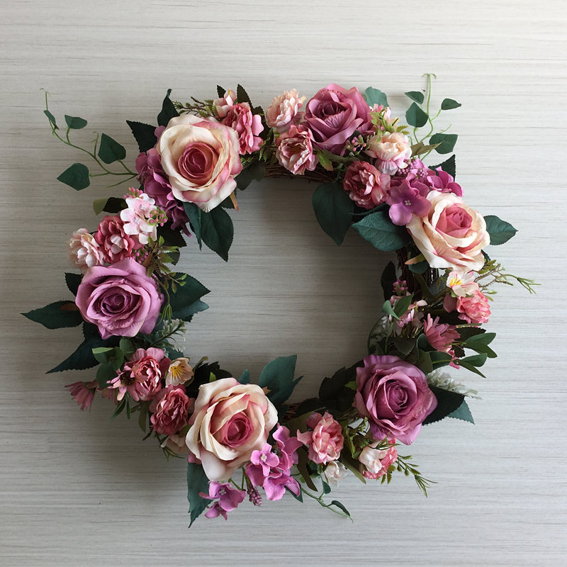 

European Simulation of Large Rose Wreath Silk Flower Simulation Door Decoration Lintel Flower Decoration Wreath Home Wedding