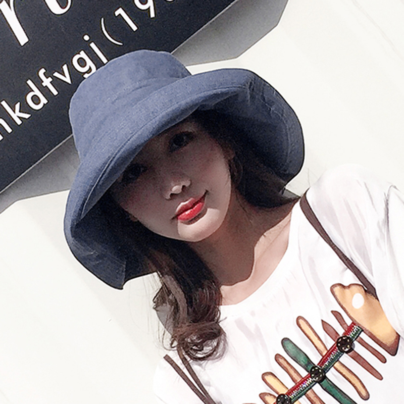 

ZJBECHAHMU New Casual Vintage Solid Polyester Sun Hat For Women Girl New Summer Outdoor beach hat foldable bucket large Cap, Black