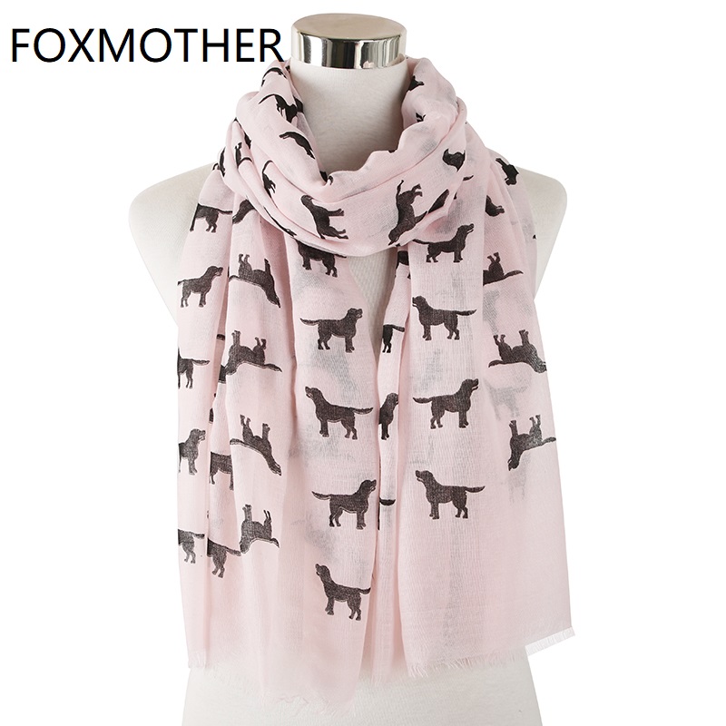 

FOXMOTHER New Fashion Cute White Pink Labrador Retriever Dog Animal Print Wrap Scarf For Women Ladies Pet Dog Lover Gifts