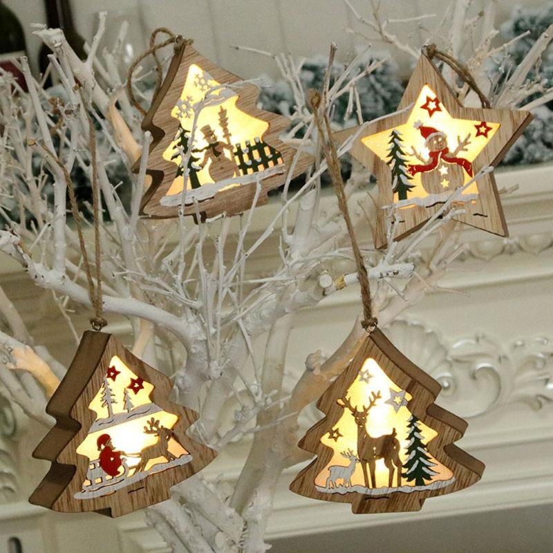 

Christmas Decorations for Home Led Lights Christmas Ornaments Wooden Glowing Pendant Xmas Tree Decorations Gifts#50