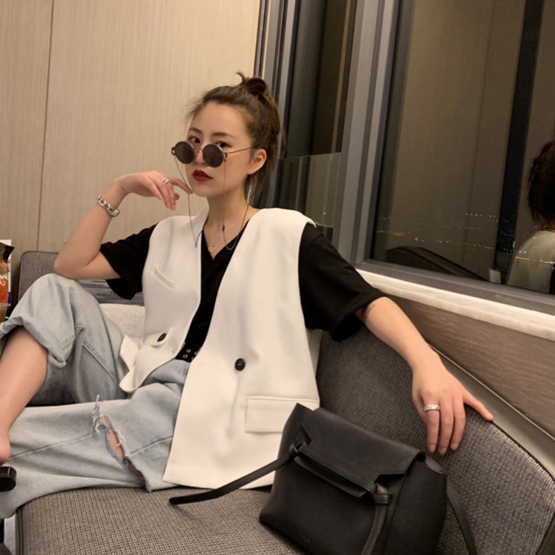 

New Vest Women Korean style loose sleeveless Waistcoat Top Femme Veste VT005, Black