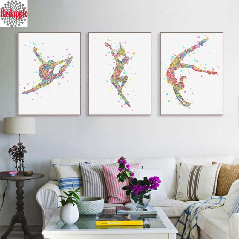 

Modern Watercolor Gymnastics Exercise diamond Painting Abstract Beautiful Girl Room Wall Pictures of rhinestones Home Decor art