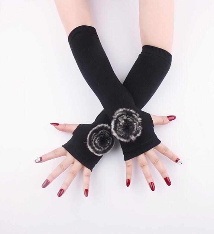 

Women's autumn winter cotton knitted long glove female rabbir fur sexy fingerless long arm sleeve driving glove R1331