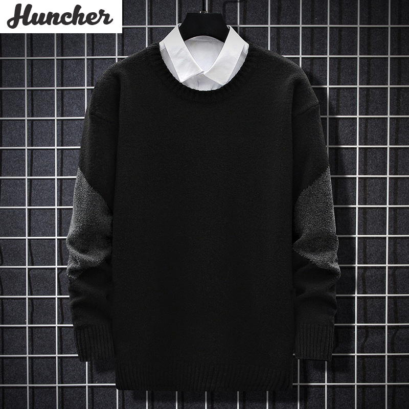 

Men's Sweaters Huncher Mens Knitted Sweater Men 2021 Autumn Oversized Patchwork Knit Pullover Korean Fashion Harajuku Black For, Black sweater