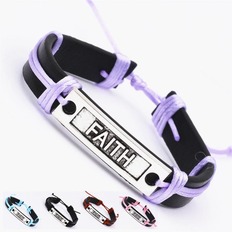 

Faith Vintage Silver Color Charm PU Leather Bracelet for Male&Women Bracelets bestfriend brother Adjustable Length Punk Jewelry