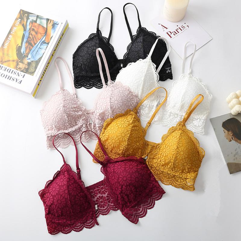 

Women Floral Lace Wirefree Bra Sexy Backless Thin Cup Bras Lingerie Comfort Bralette Padded Brassiere Seamless Girls Underwear, Black