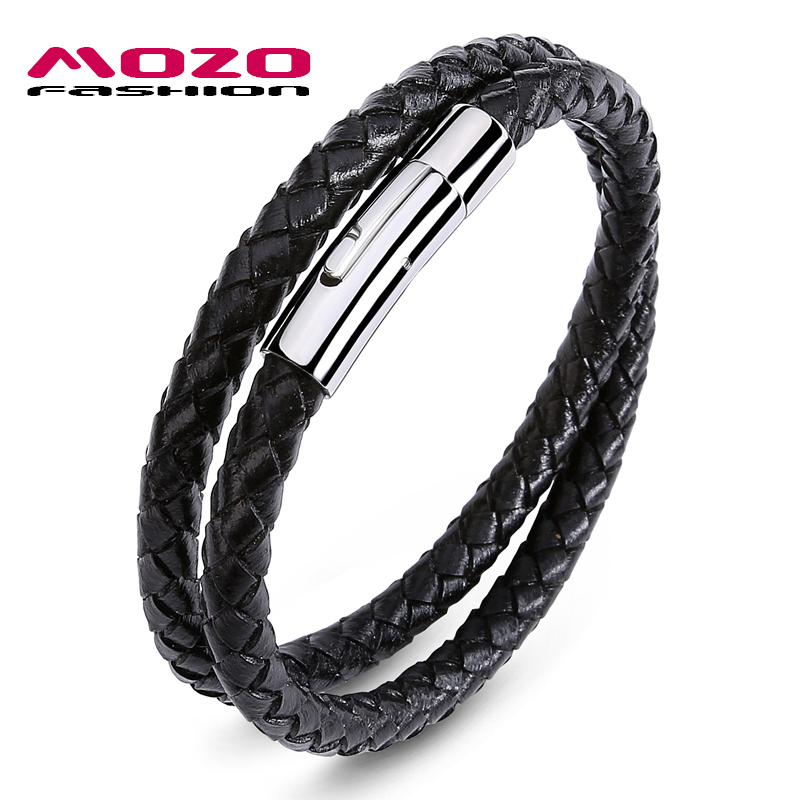

Fashion Men Charm Simple Classic Bracelets Leather Bracelets Stainless Steel Spring buckle Women Bracelet Jewelry PS1053