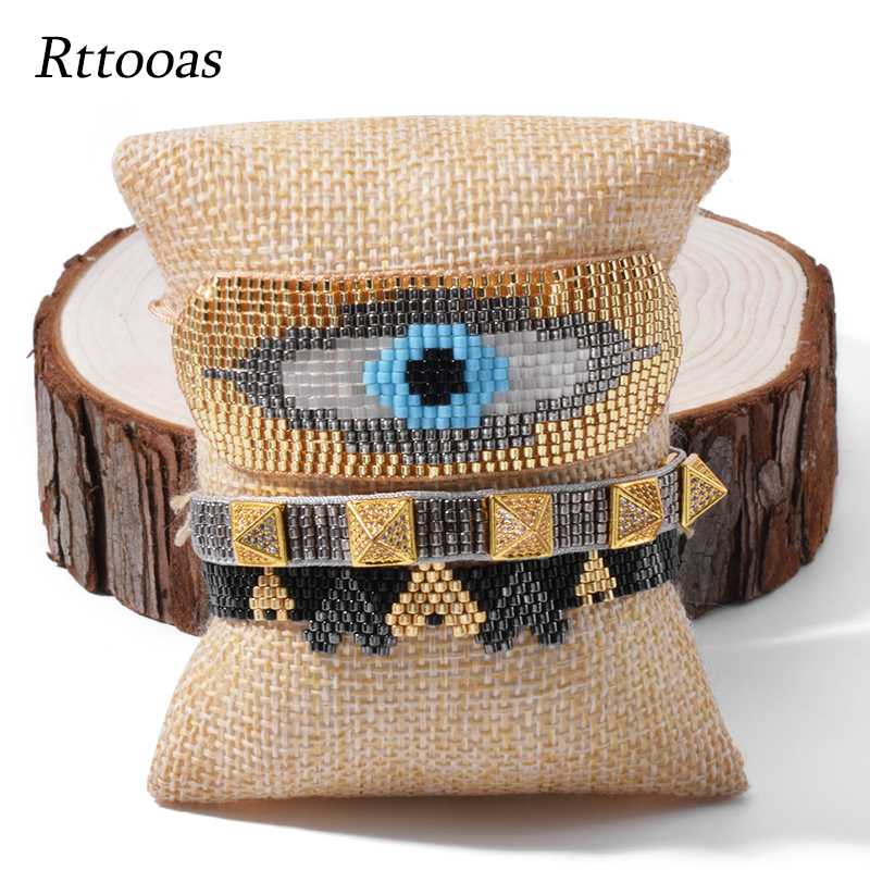 

Rttooas Gold Evil Eye Bracelets Set MIYUKI Beads Charm Bracelet For Women Pulsera Mujer 2020 Handmade Woven Jewelry