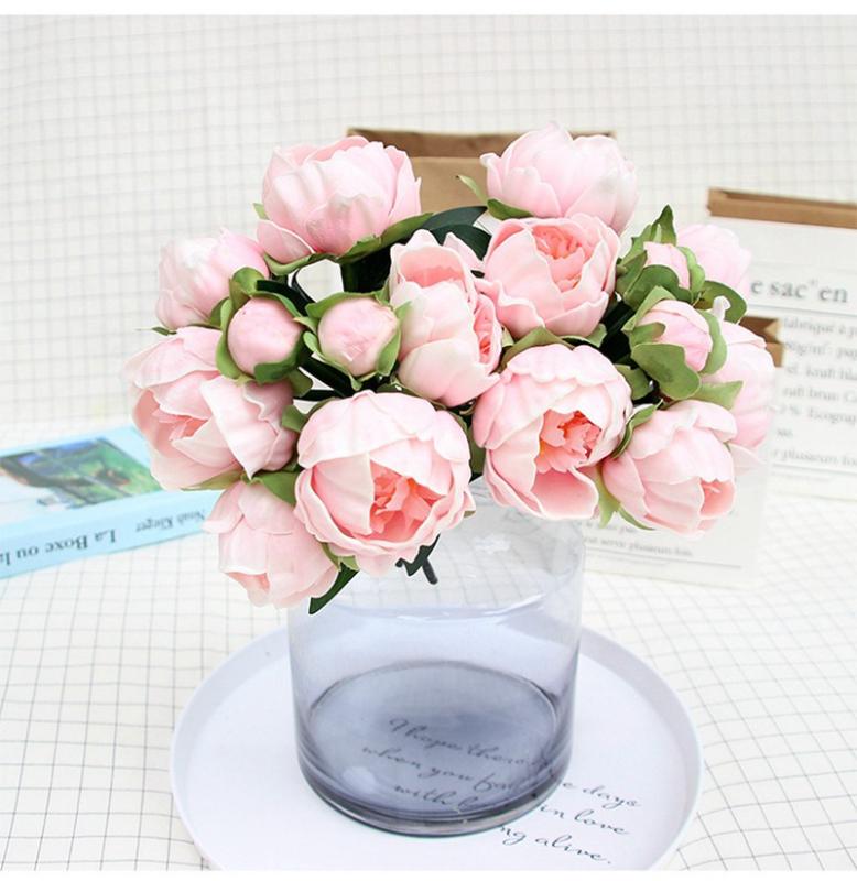 

Artificial Flowers Real Touch Peony Bouquet 6 Blooms 2buds for Decor Wedding Crafts Table Decoration Accessories, White