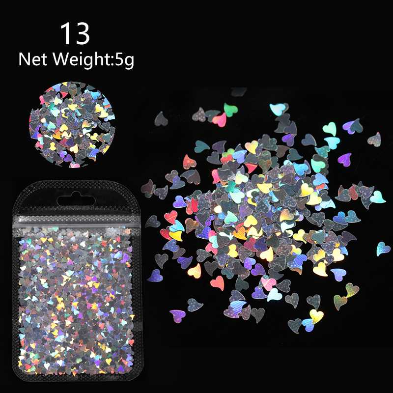 

1Bag Mirror Sparkly Heart Shape Nail Sequins Paillette Mixed Colors Nail Holographics Glitter 3D Flakes Slices Art Decoration