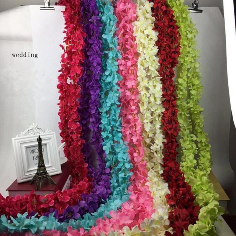 

80"(200cm) Super Long Artificial Silk Flower Hydrangea Wisteria Garland For Garden Home Wedding Decoration Supplies 6 Colors